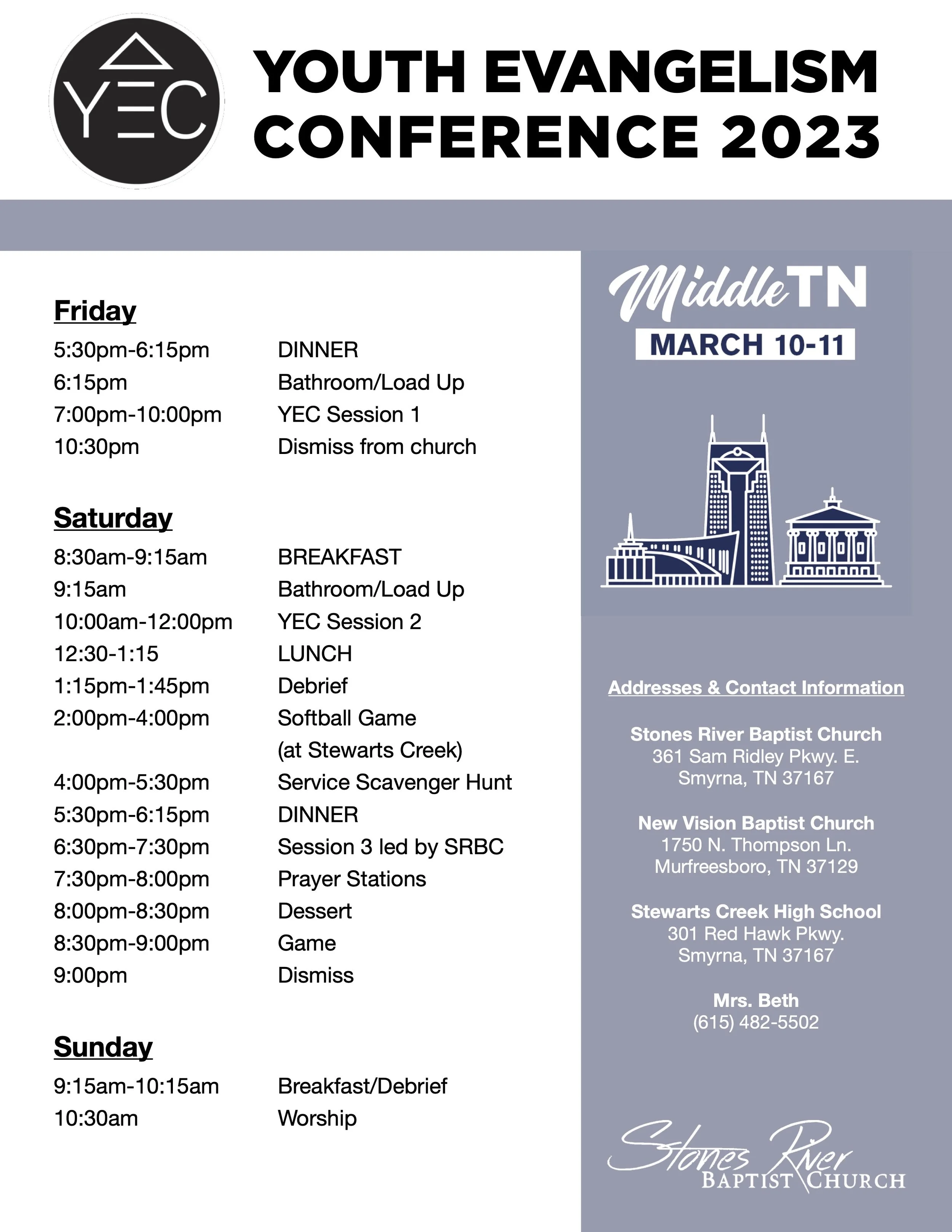 YEC Event Schedule