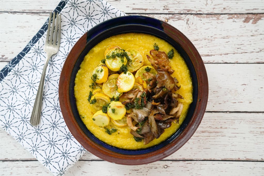 Polenta with Zucchini and Lion's Mane