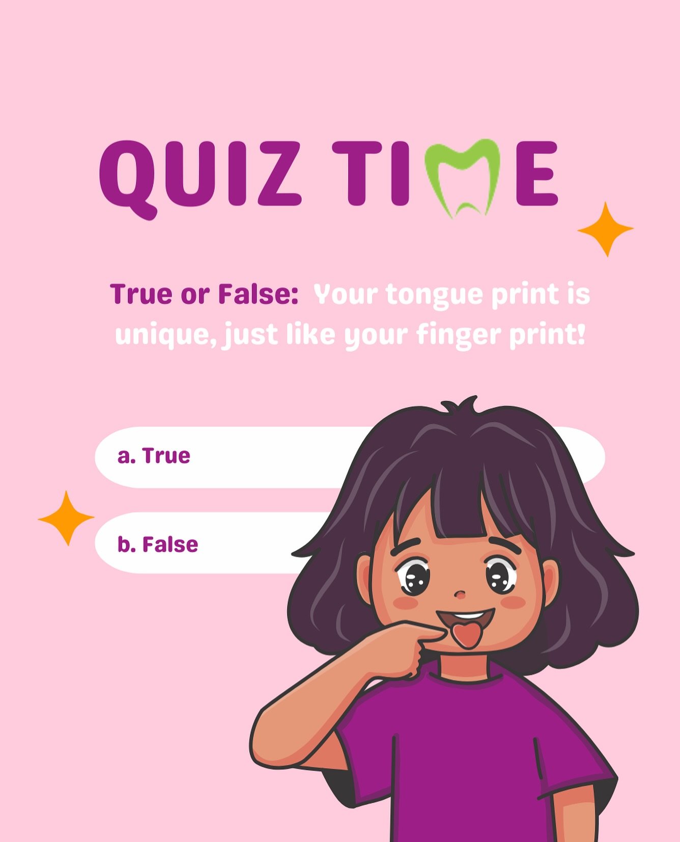 Did you get it right?! It&rsquo;s true! 😜 

Each person&rsquo;s tongue has a unique pattern of papillae (the tiny bumps and ridges visible on the surface) and taste bud distribution, resulting in an individual &ldquo;tongue print.&rdquo; 🤯

What&rs