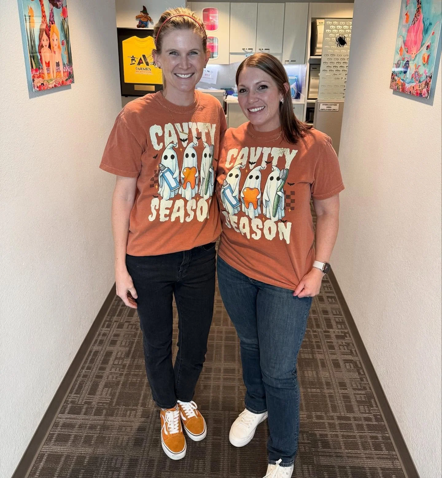 🦷✨ Twinning for the winning!

It&rsquo;s officially #CavitySeason &mdash; but don&rsquo;t worry, your favorite smile squad has got it covered! 😎🪥

Matching shirts, matching passion for healthy teeth!

#CavitySeason #TwinningAndWinning #PediatricDe