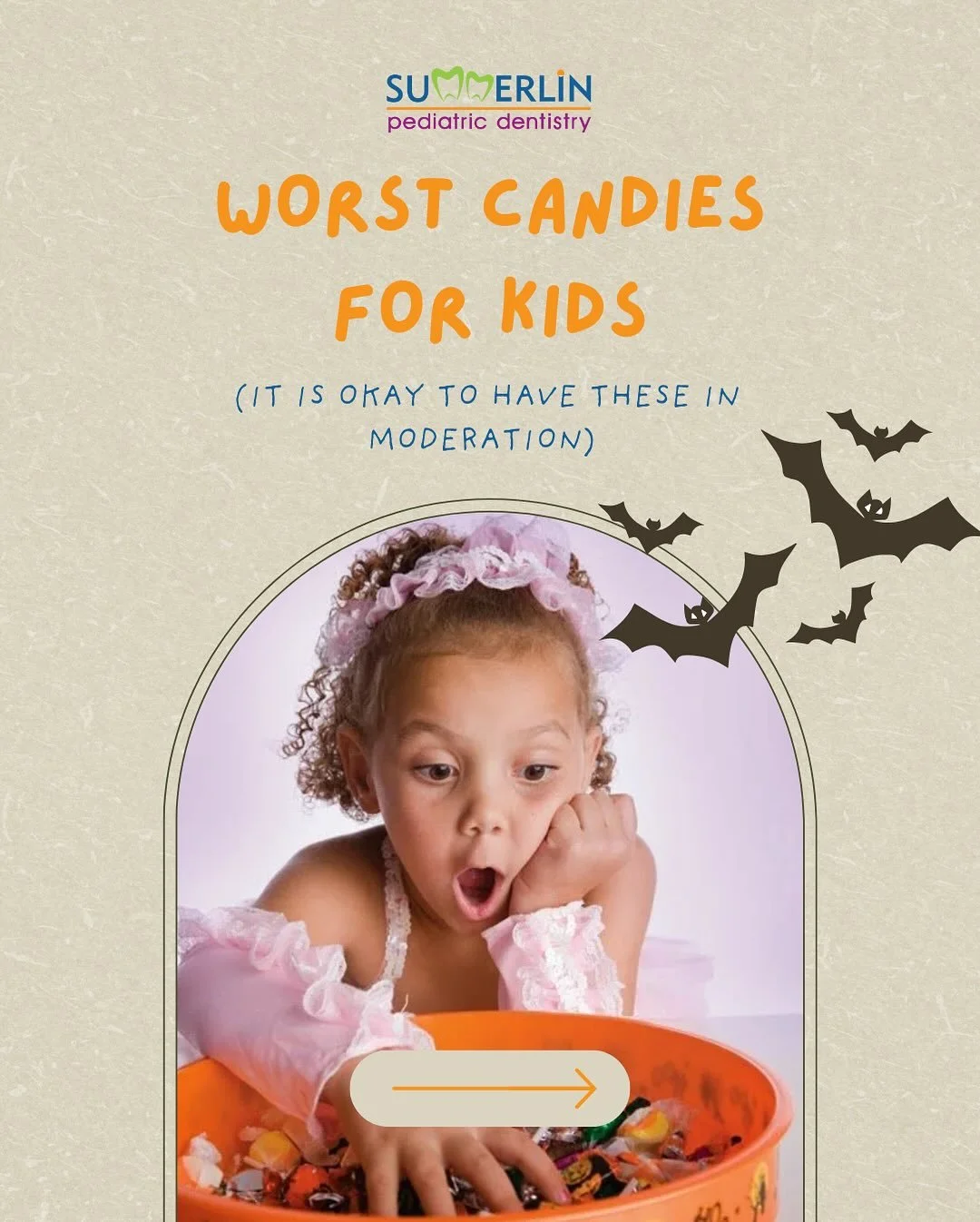 🎃 Halloween PSA: Not All Treats Are Sweet for Teeth! 🍭🦷

Some candies are scary&mdash;not because they&rsquo;re spooky, but because they&rsquo;re a nightmare for your child&rsquo;s smile! Find out which ones to avoid. 👻 

#ToothTrouble #Pediatric