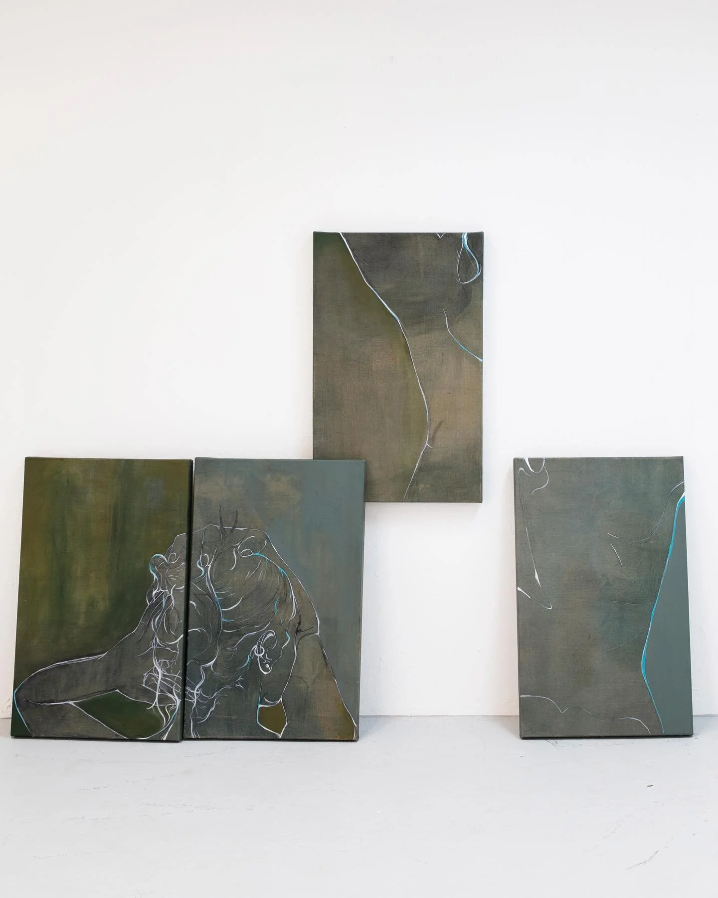 io sono nuda &hellip;
Pigment, graphite, colour pencil, charcoal, water-soluble oil and oil on linen
80x 50 x 4 cm (x4) 

Perch&egrave; mi nascondo sempre?&nbsp;
Nella mia stanza?&nbsp;
Dietro le mie parole?
Nella mia casa?
Nel mio studio?
Nella mia 