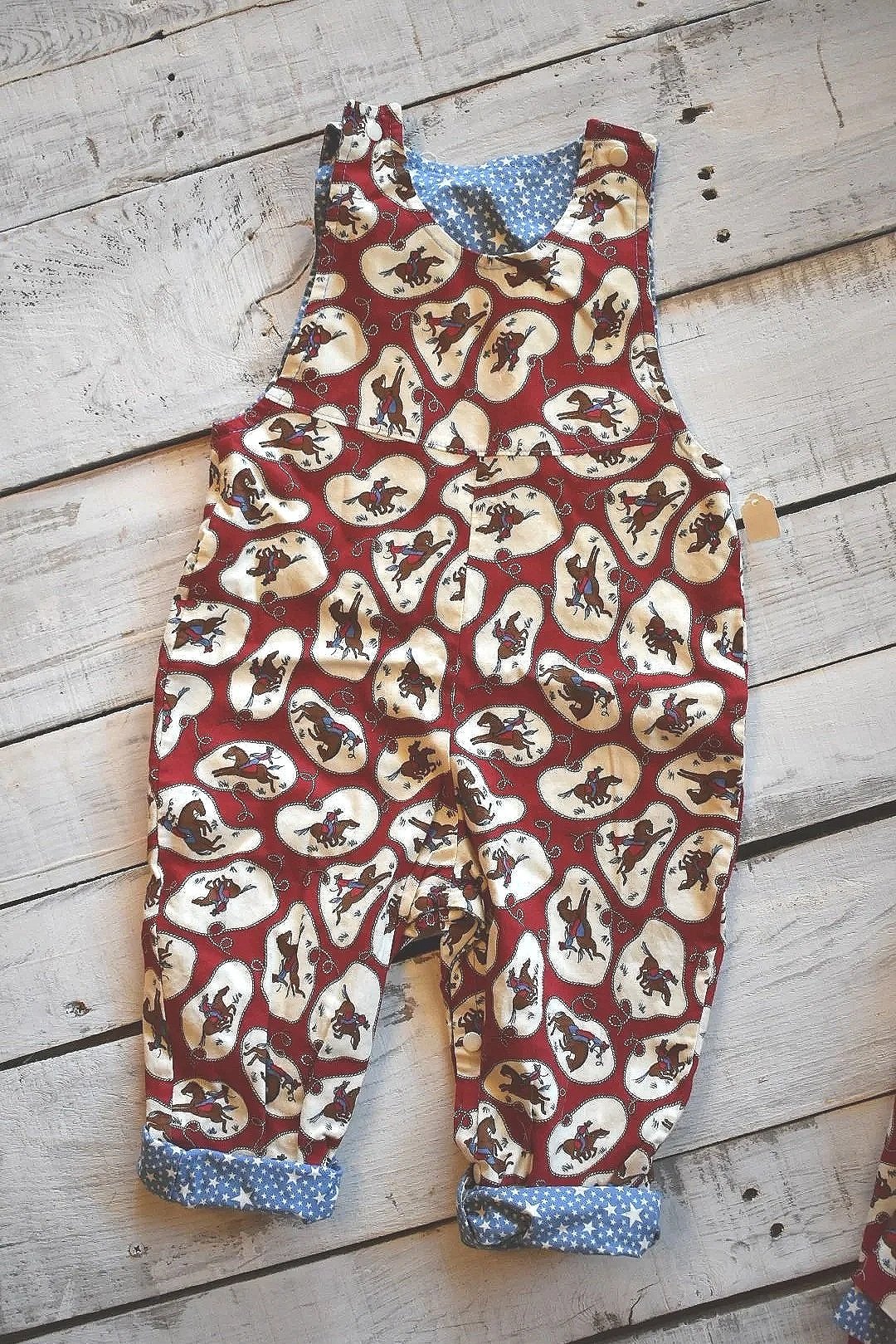 Red Cowboy Print Rompers/Overalls