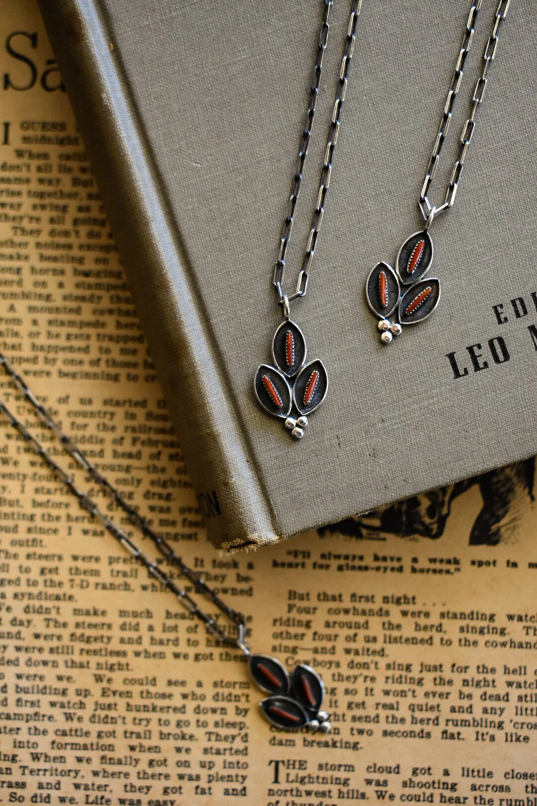 Coral Zuni Point Charm Necklace