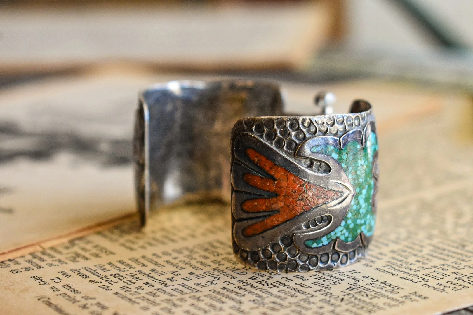 Vintage Peyote Bird Chip Inlay Watch Cuff — Sapphires & Sagebrush 