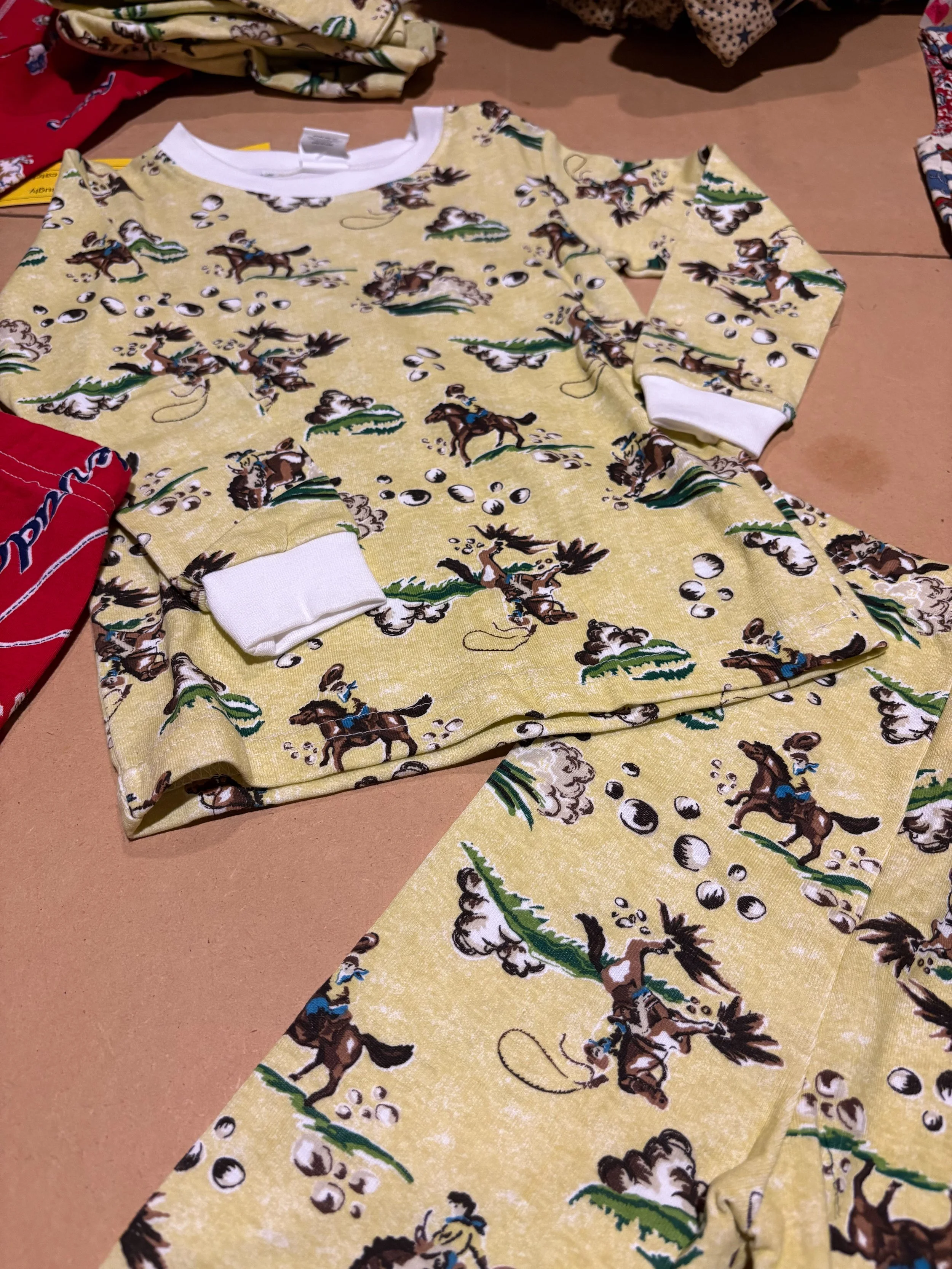 Vintage Kids Yellow Cowboy Print PJ's