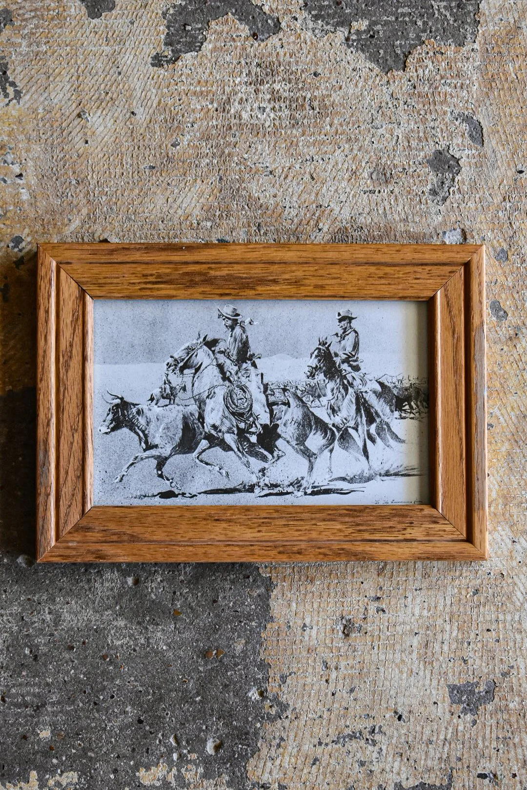 "California Cattle Herd" - Mini Vintage Framed Borien Print