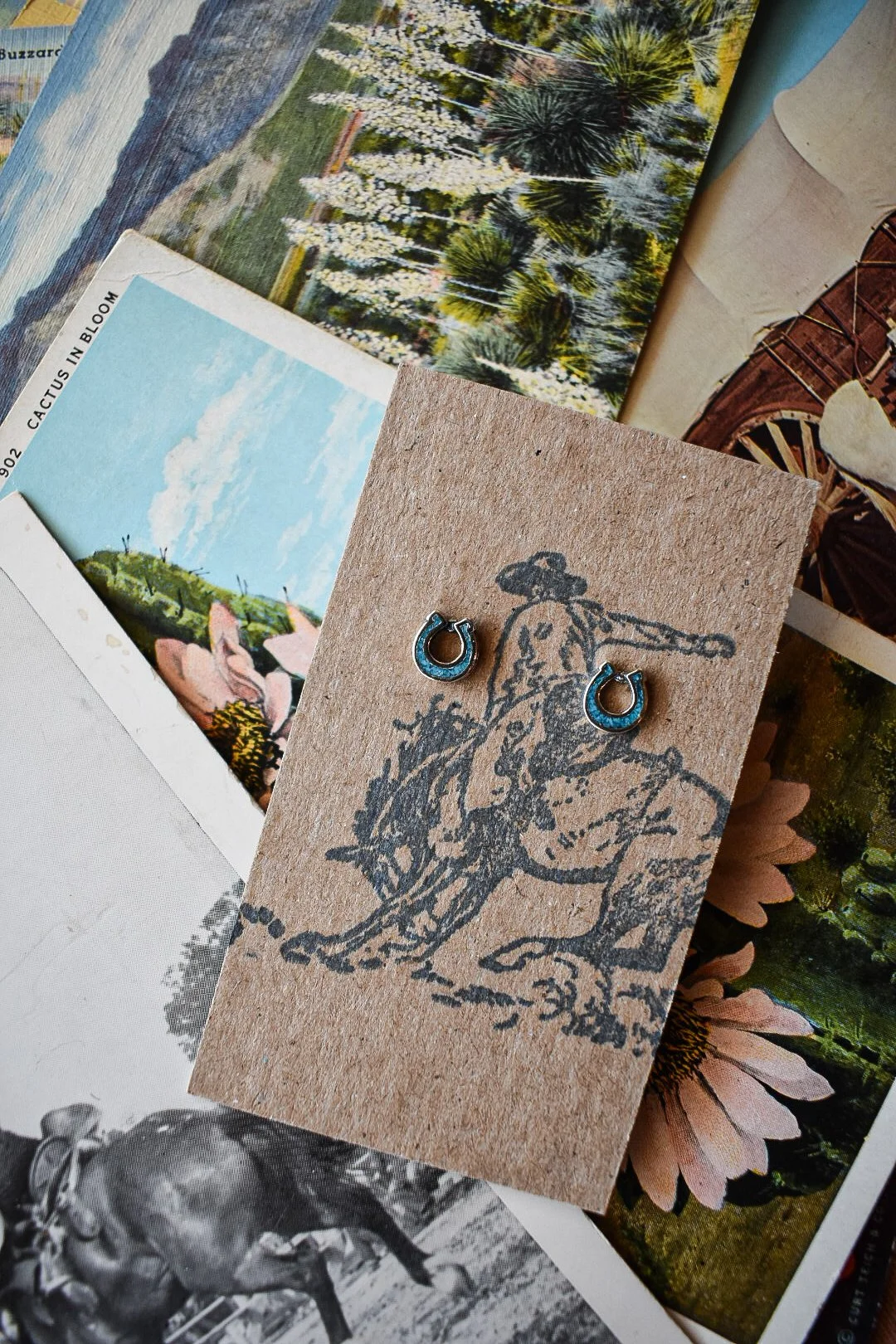 Turquoise Inlay Horseshoe Studs