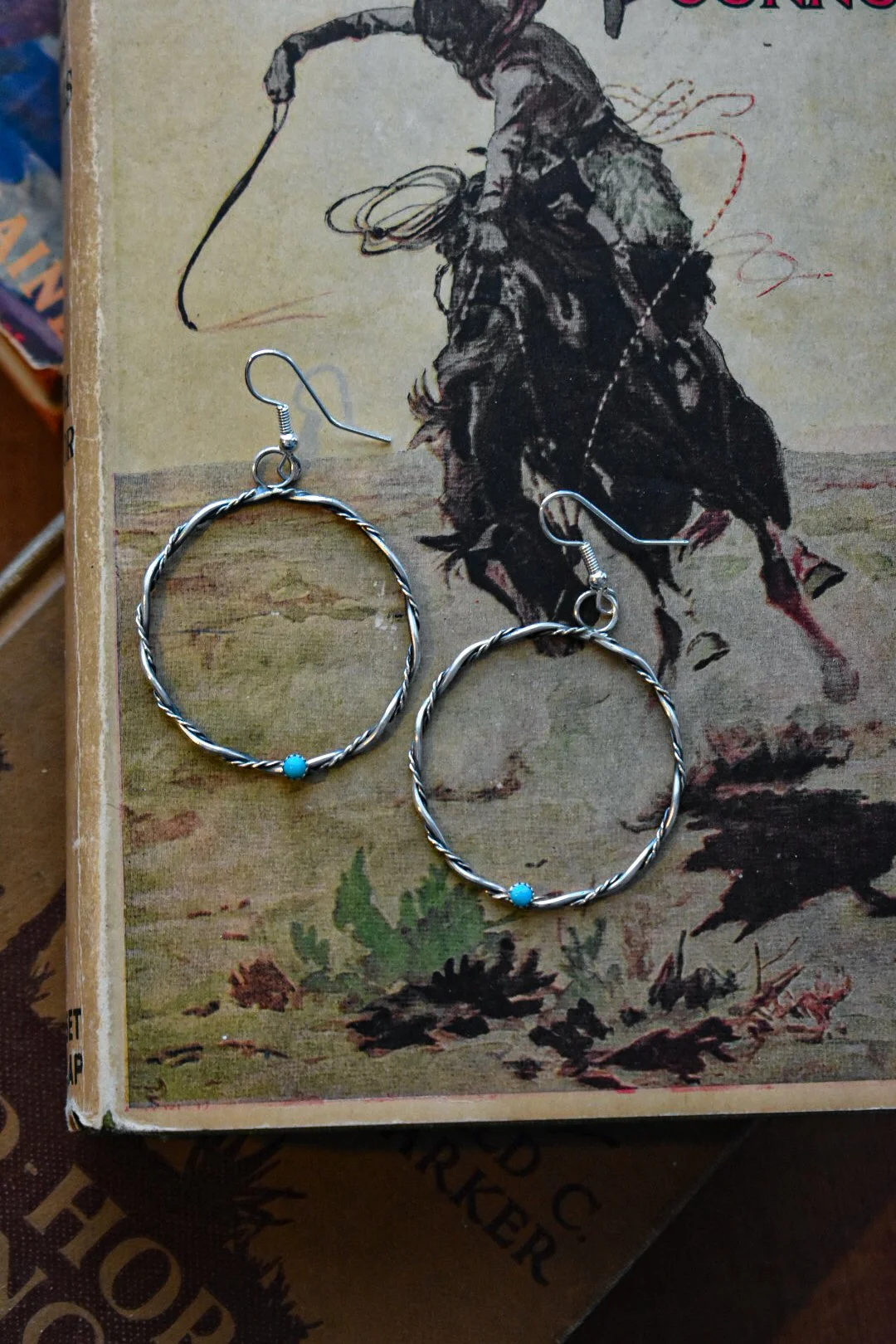 The Wyatt Twisted Sterling Silver and Turquoise Hoops