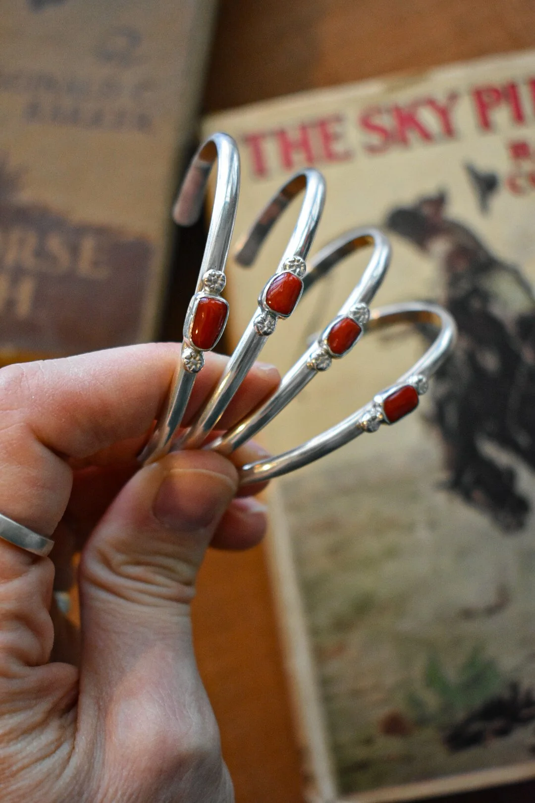 Coral and Sterling Stacker Cuff