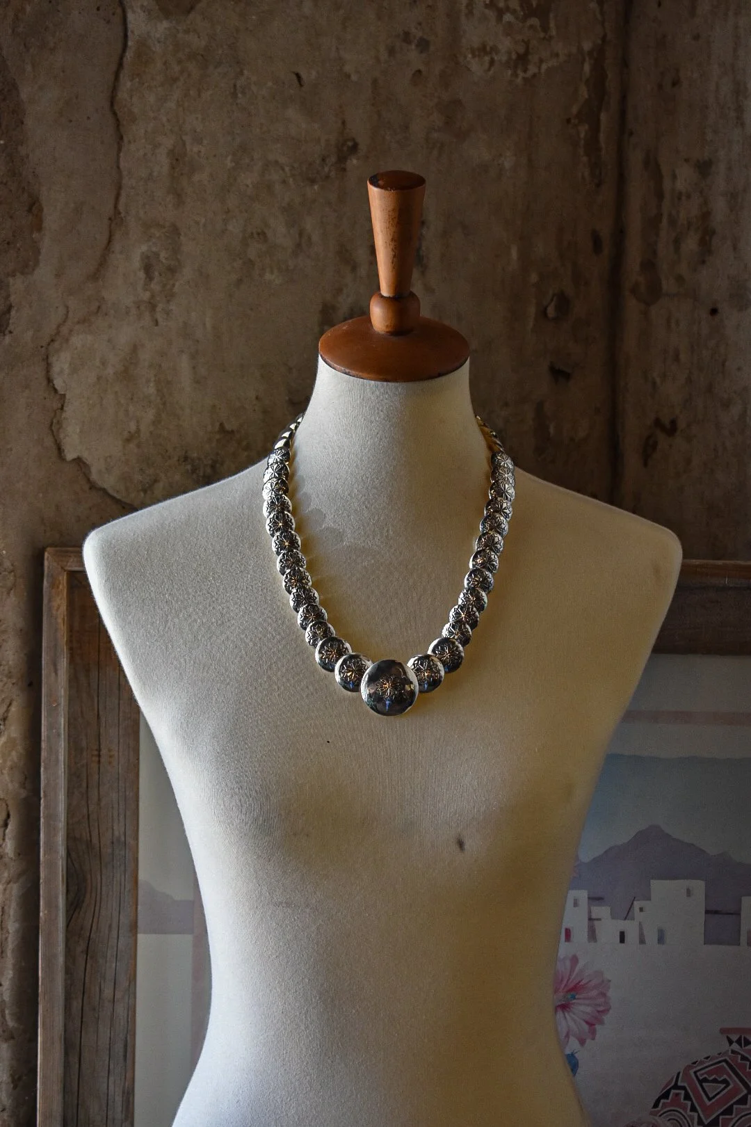 Sterling Silver Pillow Bead Necklace Set