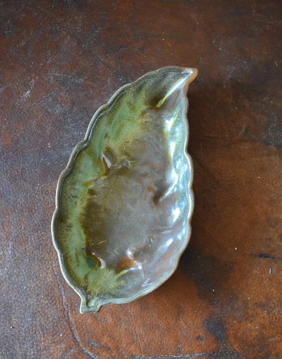 Vintage Frankoma Mini Prairie Green Leaf Dish