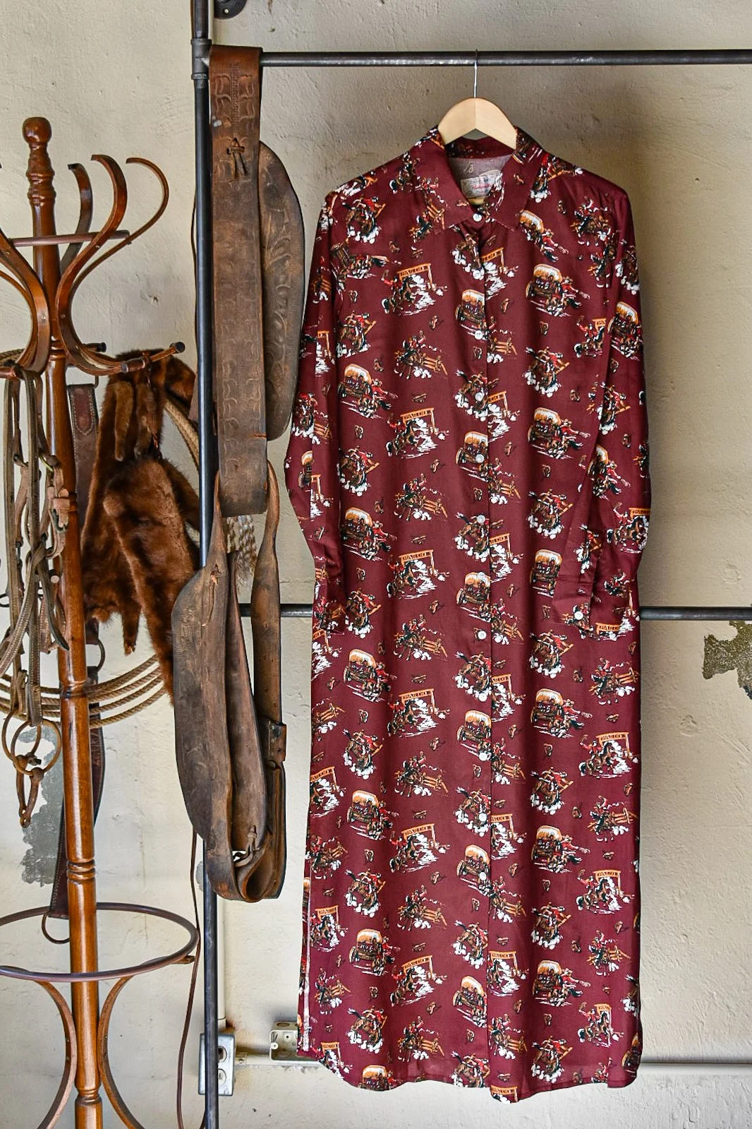 Western Print Panhandle Button Up Dress