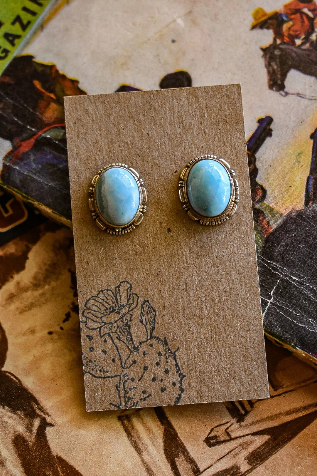 Sterling And Larimar Stud Earrings
