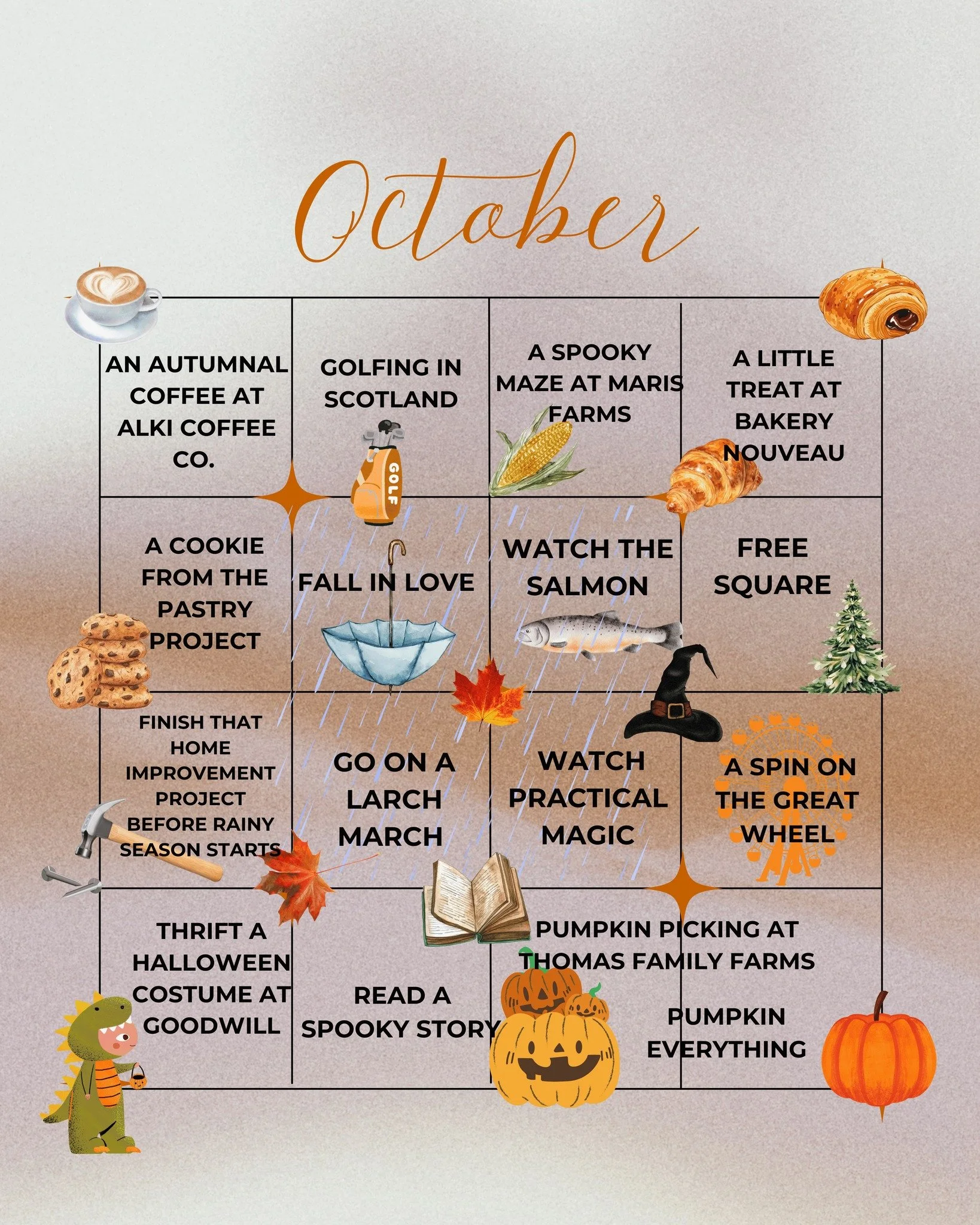 Presenting our JMA bucket list for October! What's the first thing you would like to do? 🧡🍁🎃I know that mine is going to @alkicoffeeco &amp; @bakerynouveau  for a little treat and going to the @thepastryproject_ grand opening. We also added a free