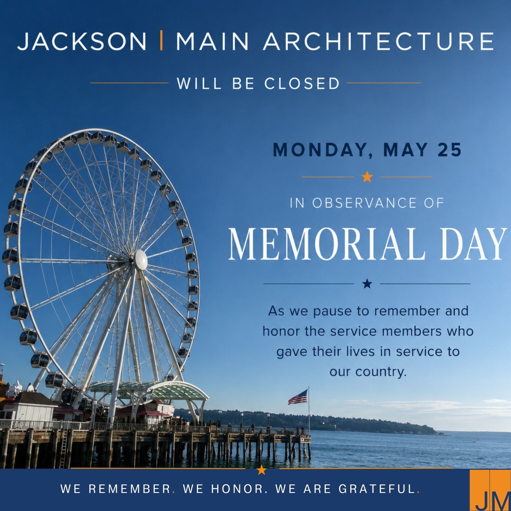 Jackson | Main Architecture will be closed Monday, May 25th in observance of Memorial Day. We remember, we honor and we are grateful. 

#jacksonmainarchitecture #memorialday