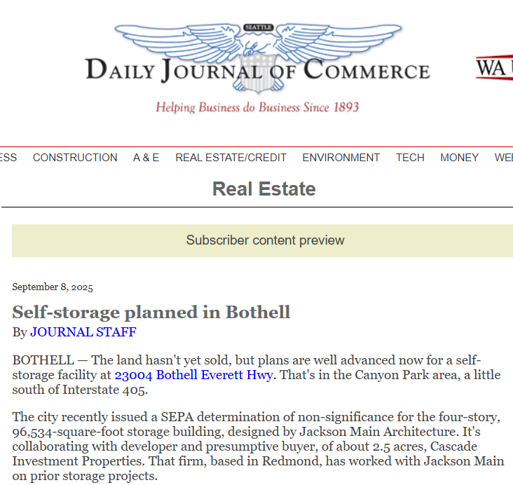 Self-storage planned in Bothell