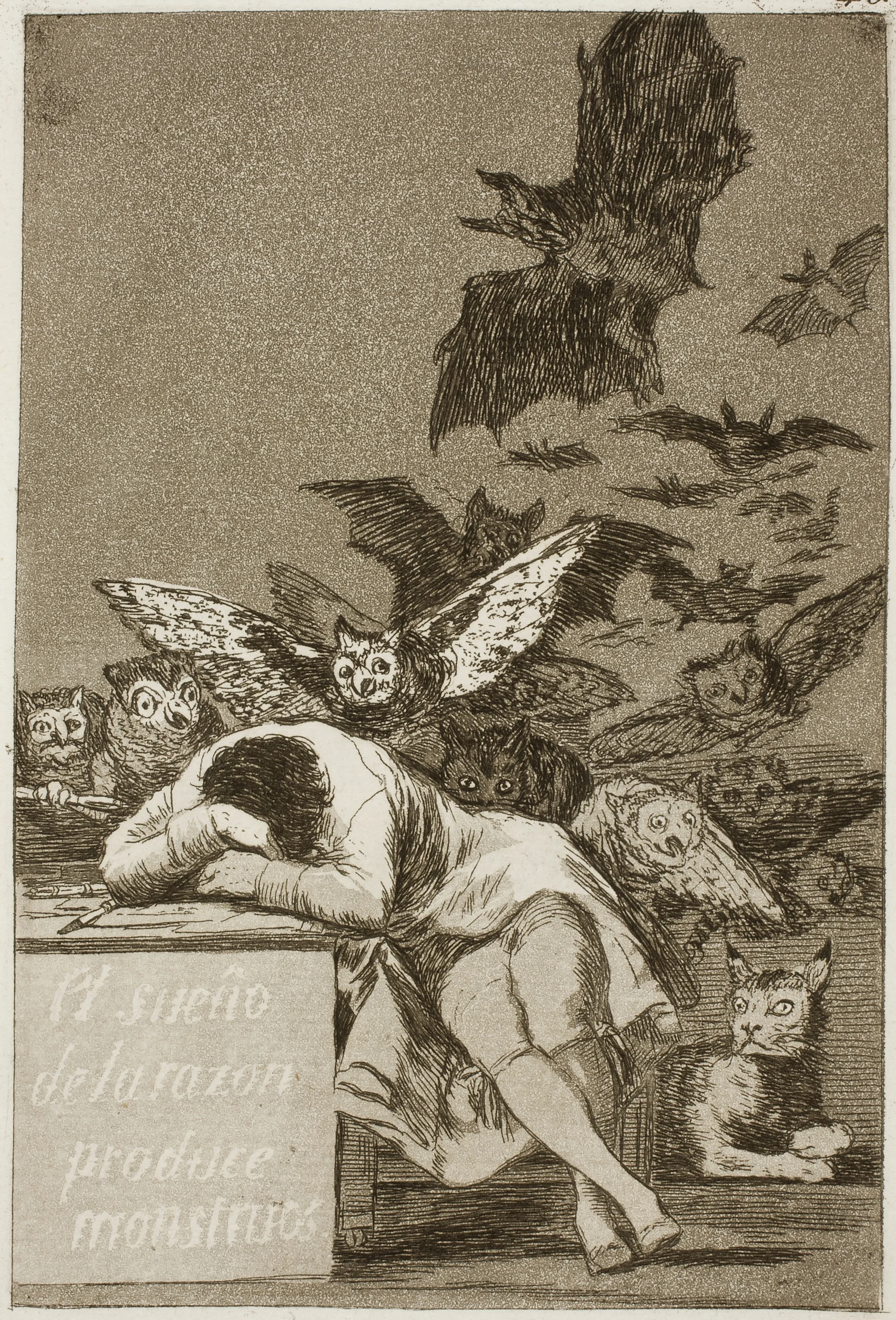 Francisco de Goya y Lucientes. Caprichos 43, El sueño de la razón produce monstruos. 1799. Museo del Prado.