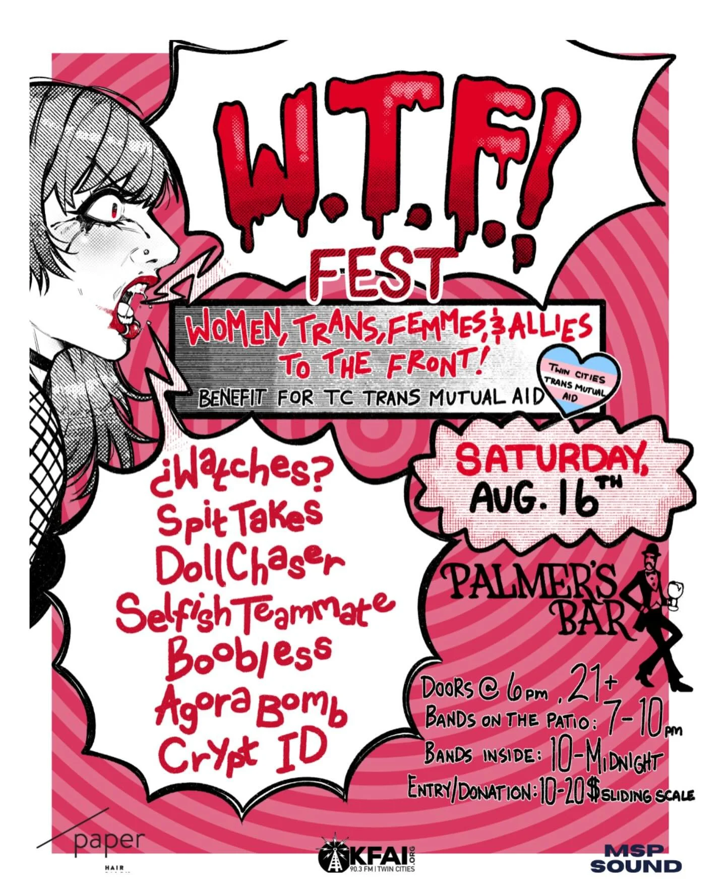 Proud sponsor of the WTF Fest, Women, Trans, Femmes &amp; Allies to the front! Benefit for Trans Mutual Aid @palmersbar also sponsored by @kfaifmradio 🚨 GET YR TICKETS NOW 🚨