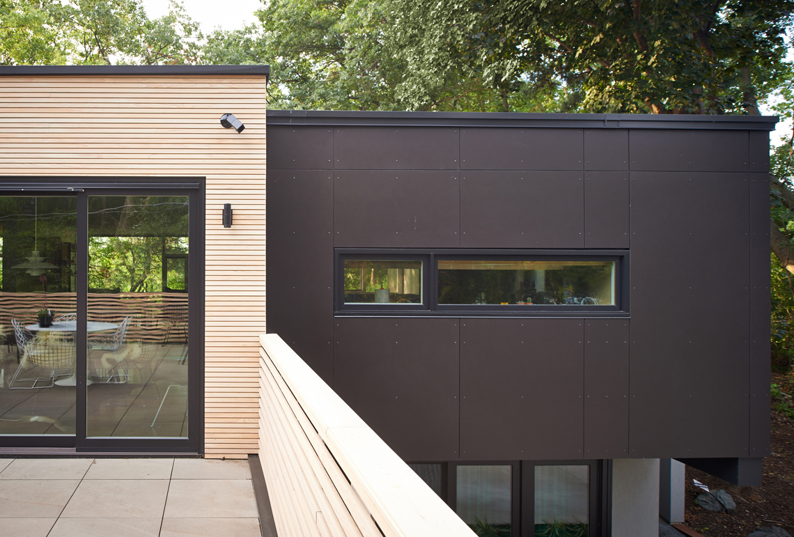 Corten steel and wood siding detail