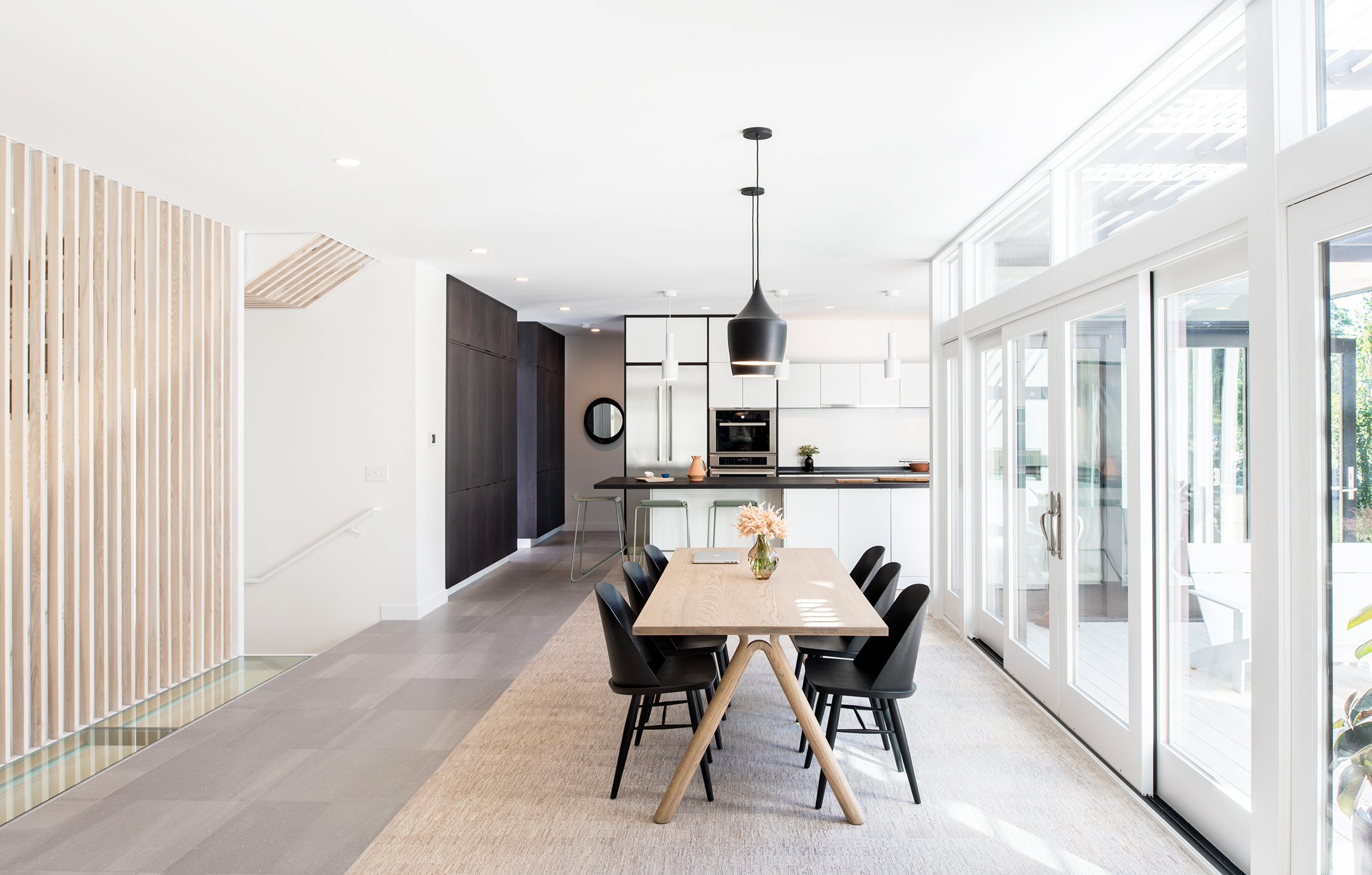 Modern dining room and custom kitchen