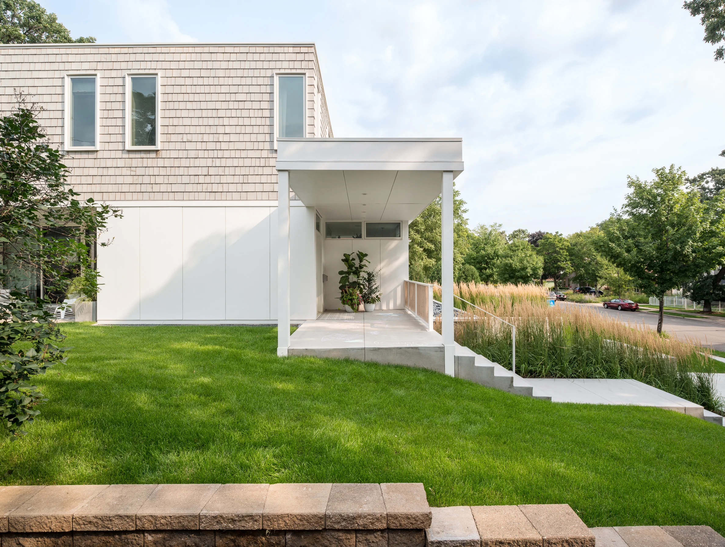 Front porch of a modern beach home in Minneapolis