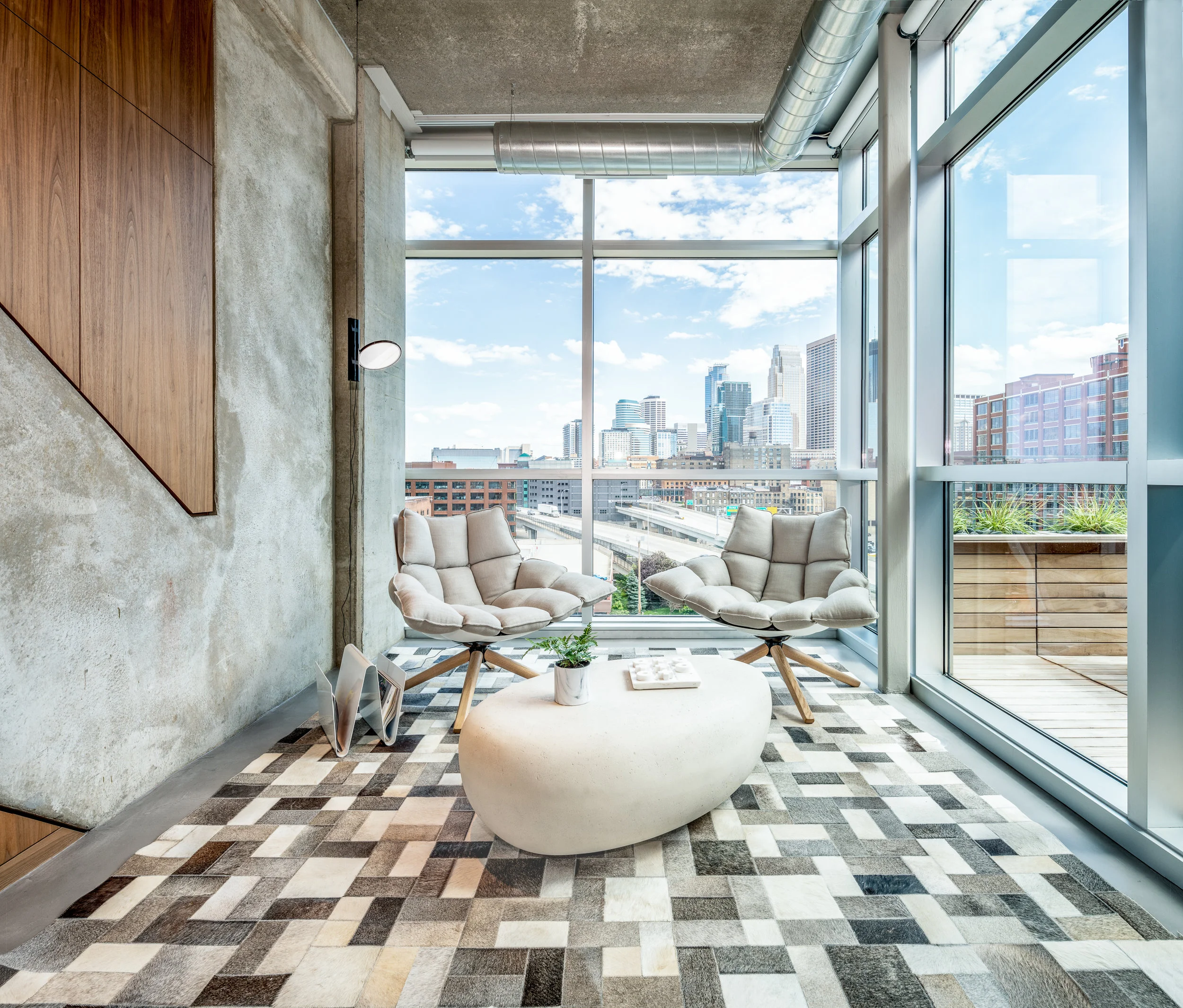 Reading nook in a complete penthouse renovation in Minneapolis by Christian Dean Architecture