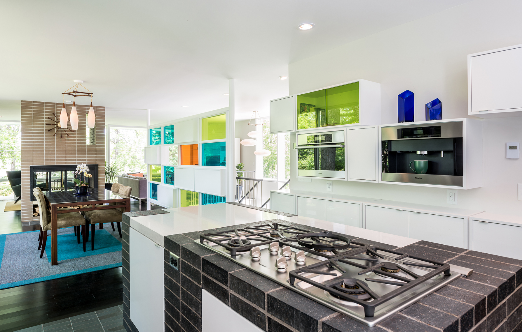 Colorful modern kitchen renovation of a Ralph Rapson midcentury home