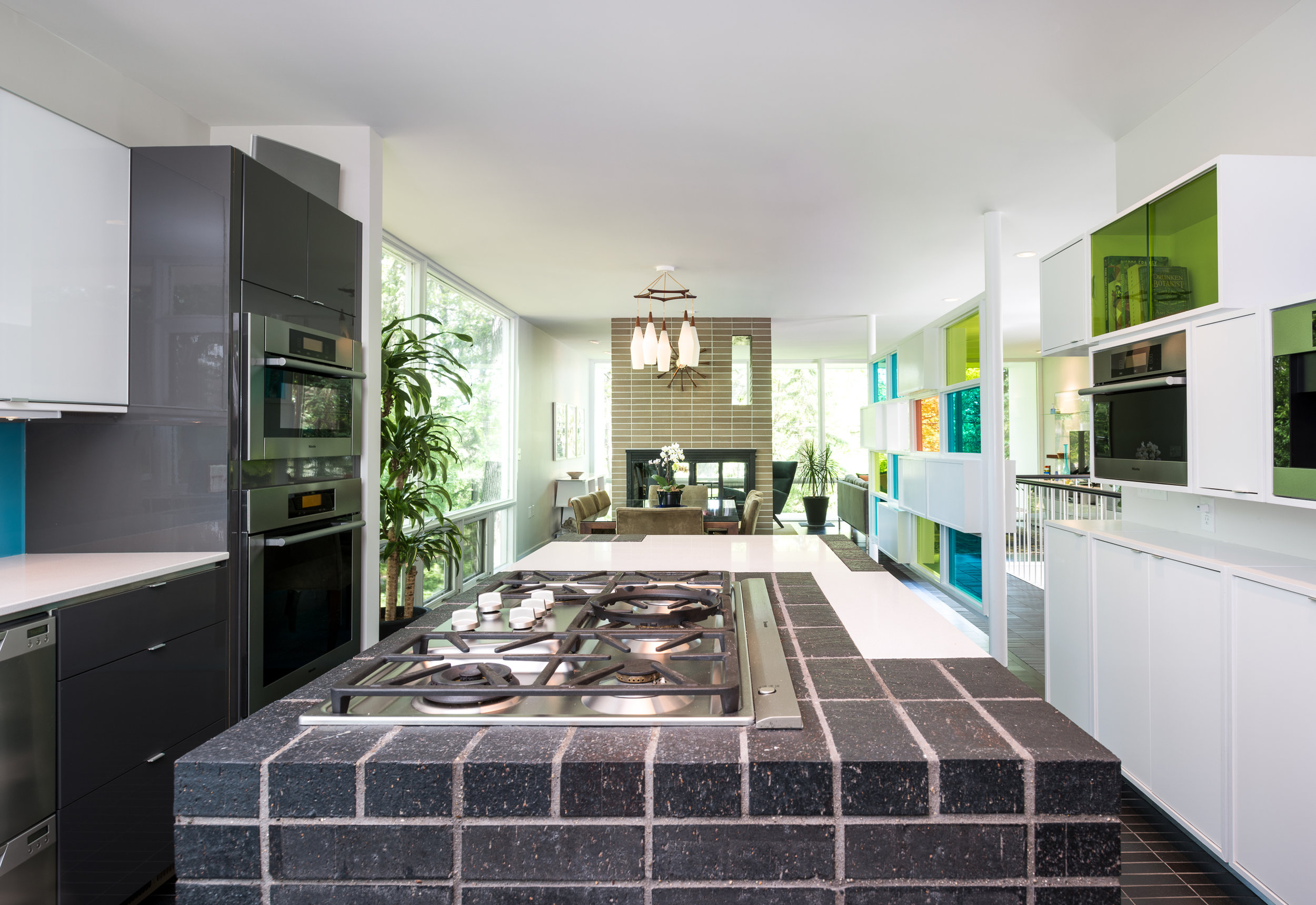 Colorful modern kitchen renovation of a Ralph Rapson midcentury home