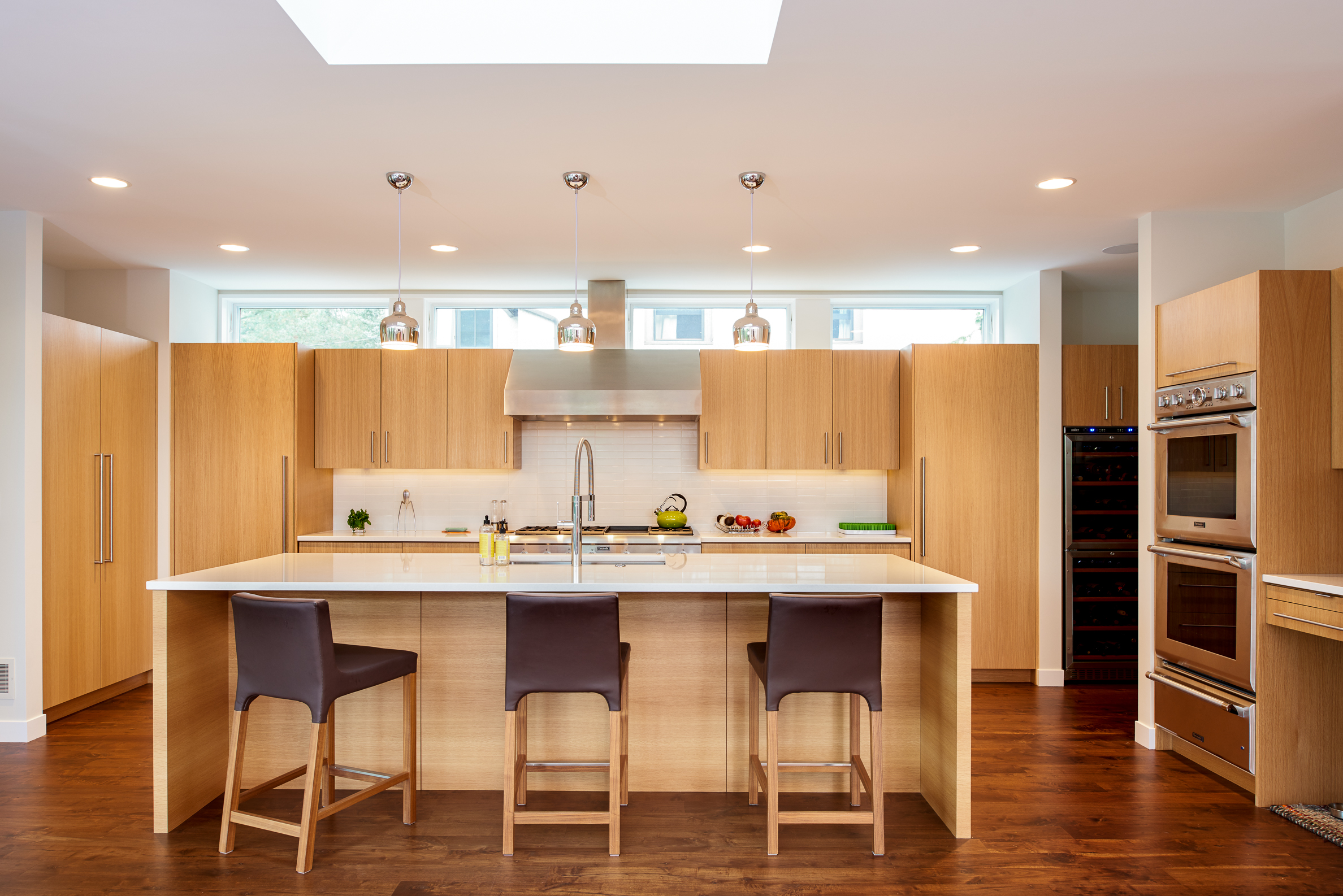 Modern midcentury kitchen with clerestory windows and skylight