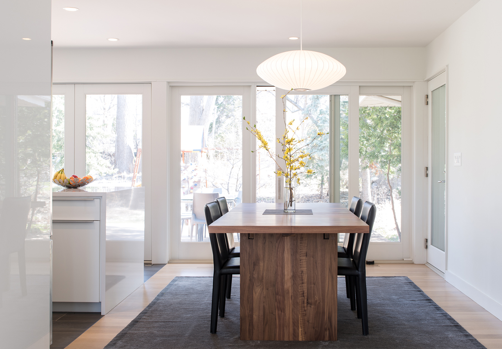 Modern dining area with sliding glass door