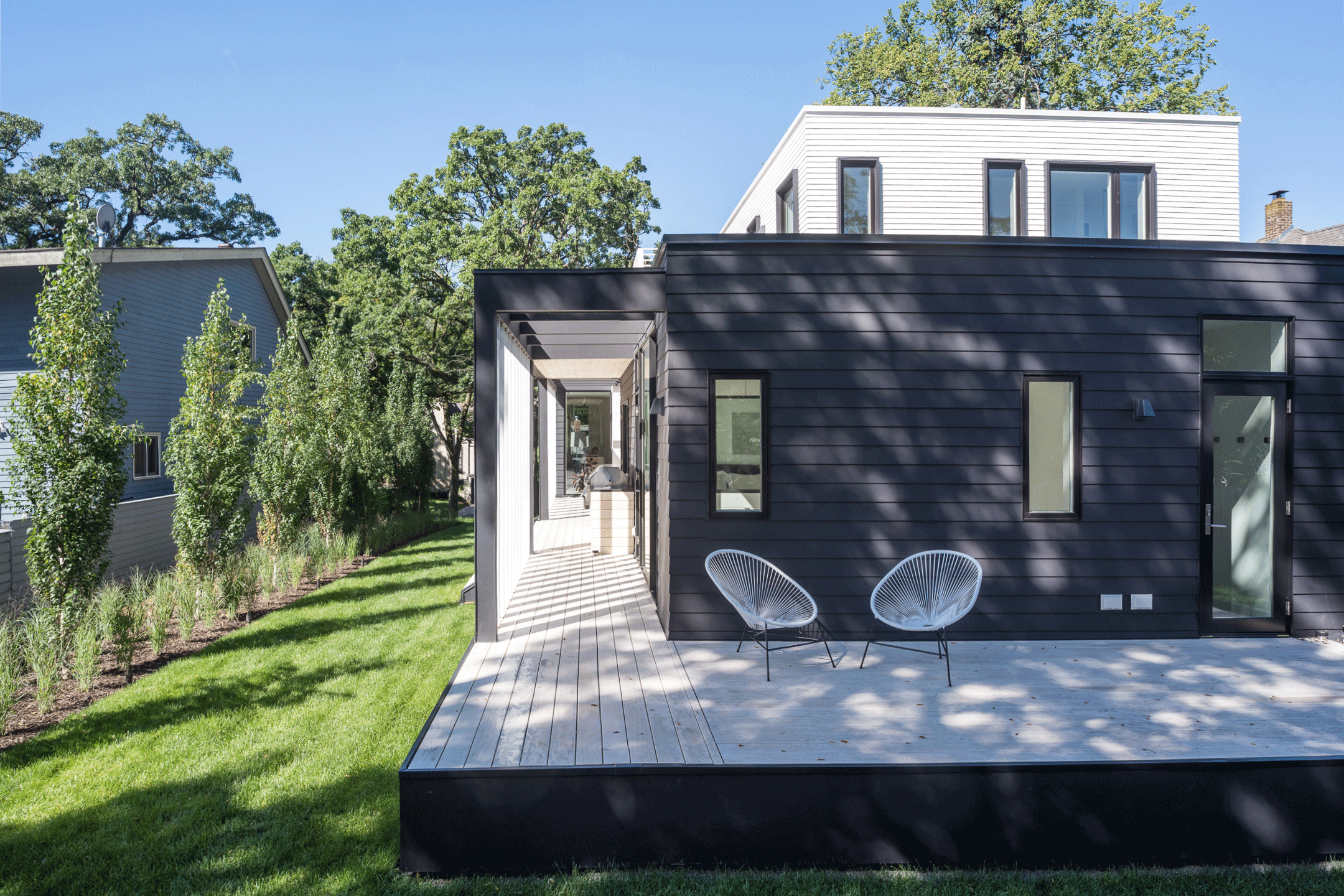 Accoya wood deck with privacy screen detail