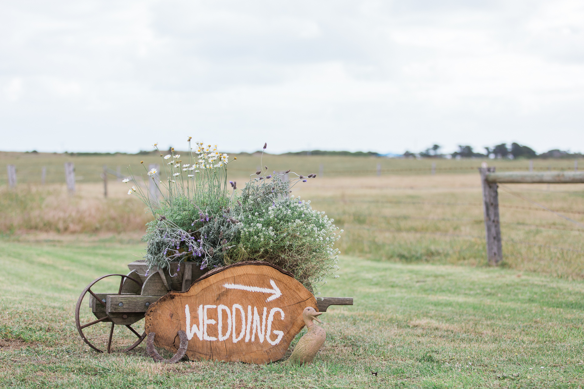 A hand-painted welcome sign was placed at the entrance of the property.