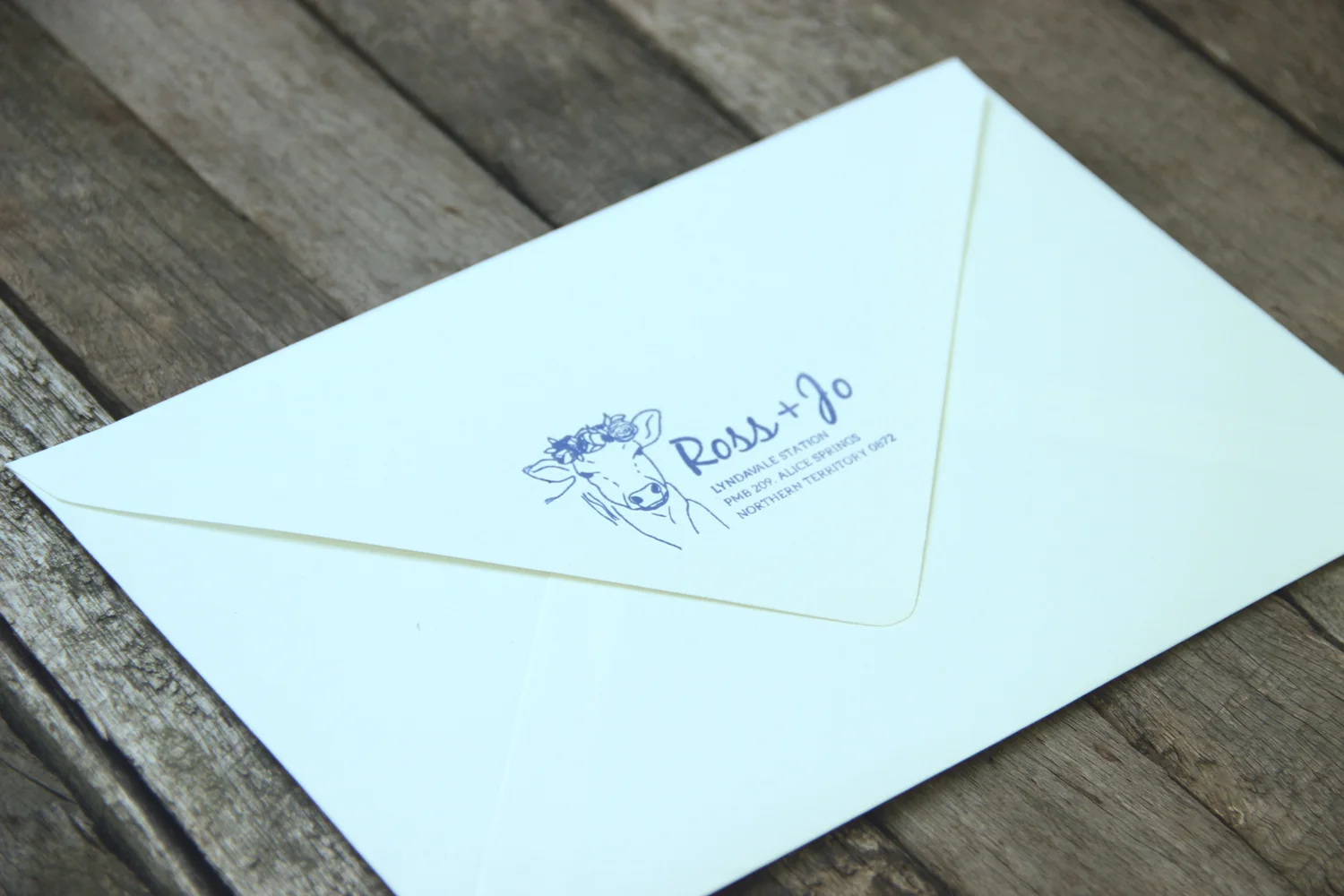  A rubber stamp was designed to be used on the envelopes as well as being useful for Jo &amp; Ross in the future. 