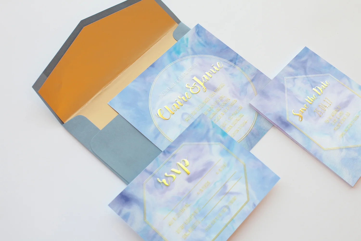 Raised Gold Foil Wedding Invitation Set