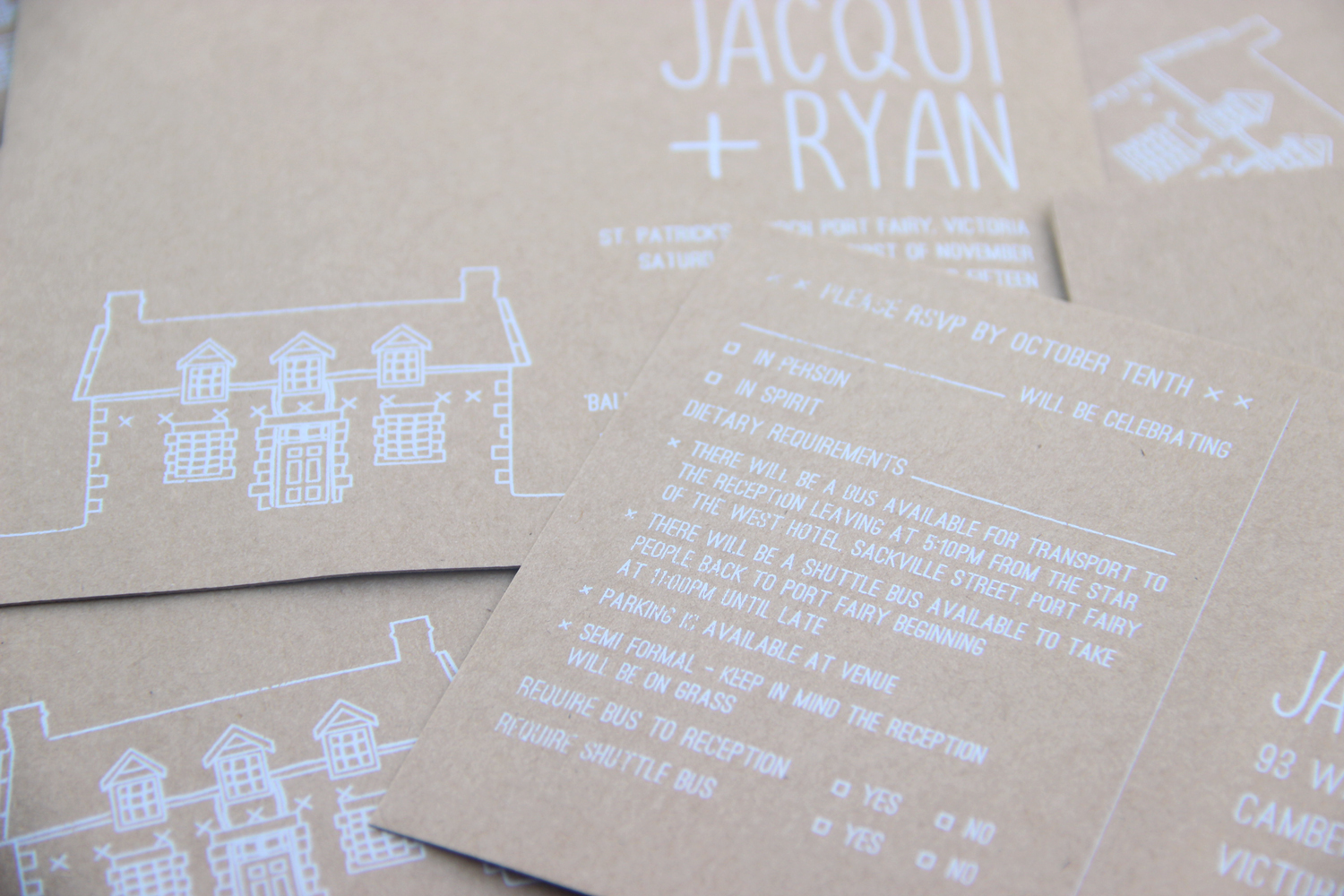  The unique and quaint cottage from the 1850s located on the property was illustrated for the invitation set. 