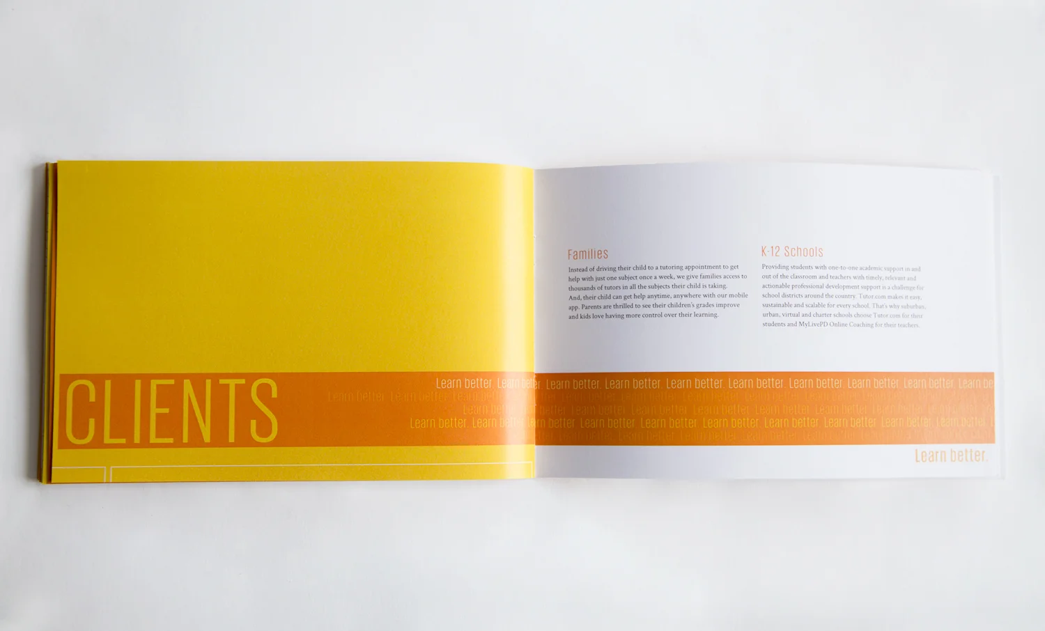  The bold branding colours were used throughout the booklet, calling out headings and contrasting with white space. 