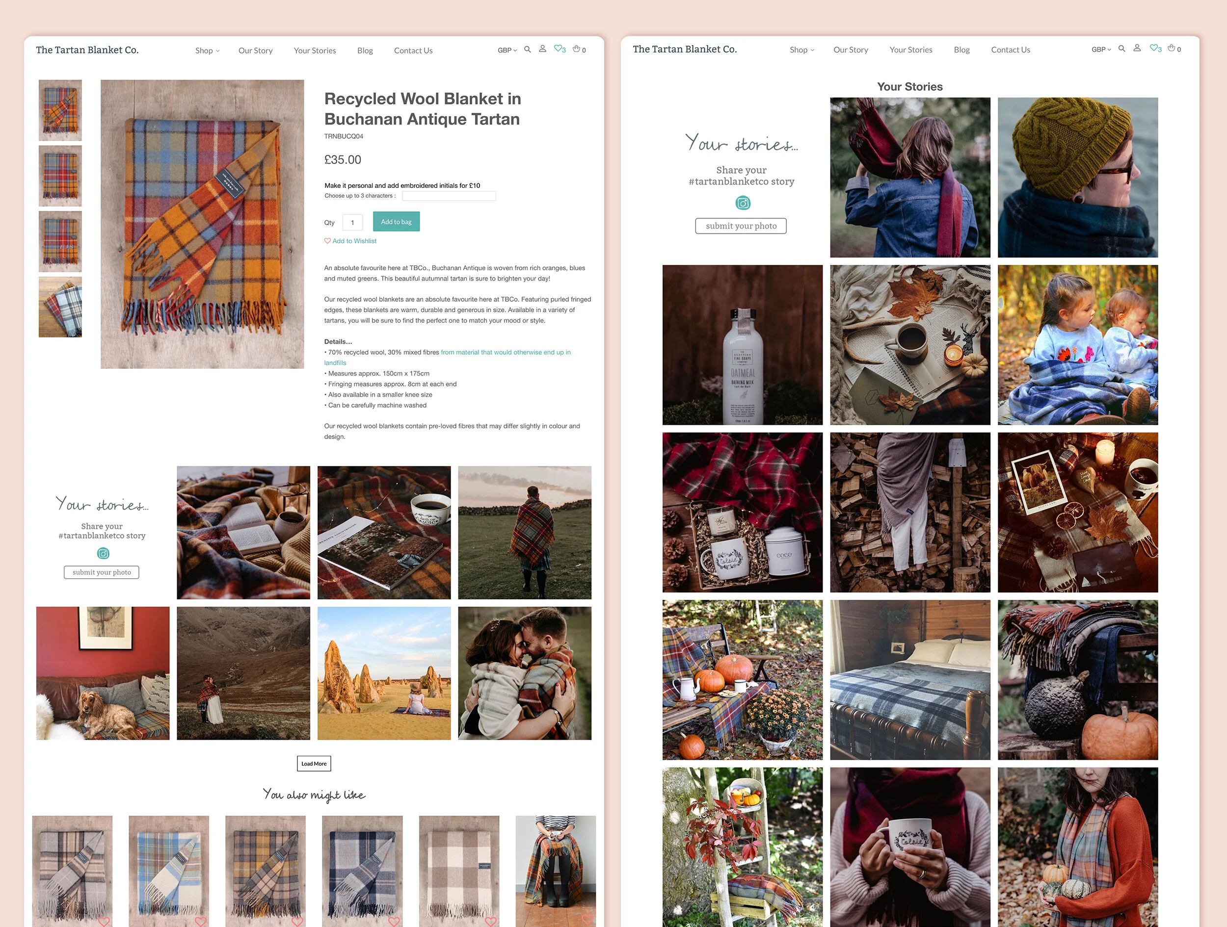  Functionality was introduced to allow customers to interact with the website by uploading images of themselves with designs either directly through the websites product page, ‘your stories’ page or through Instagram. 