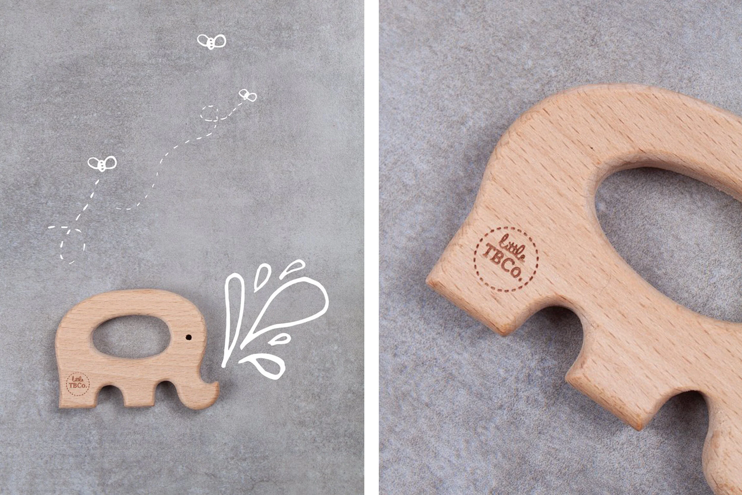  Baby teethers were produced and branded with the Little TBCo. logo. Illustration was used to bring a little more playfulness to the listings on the website. 
