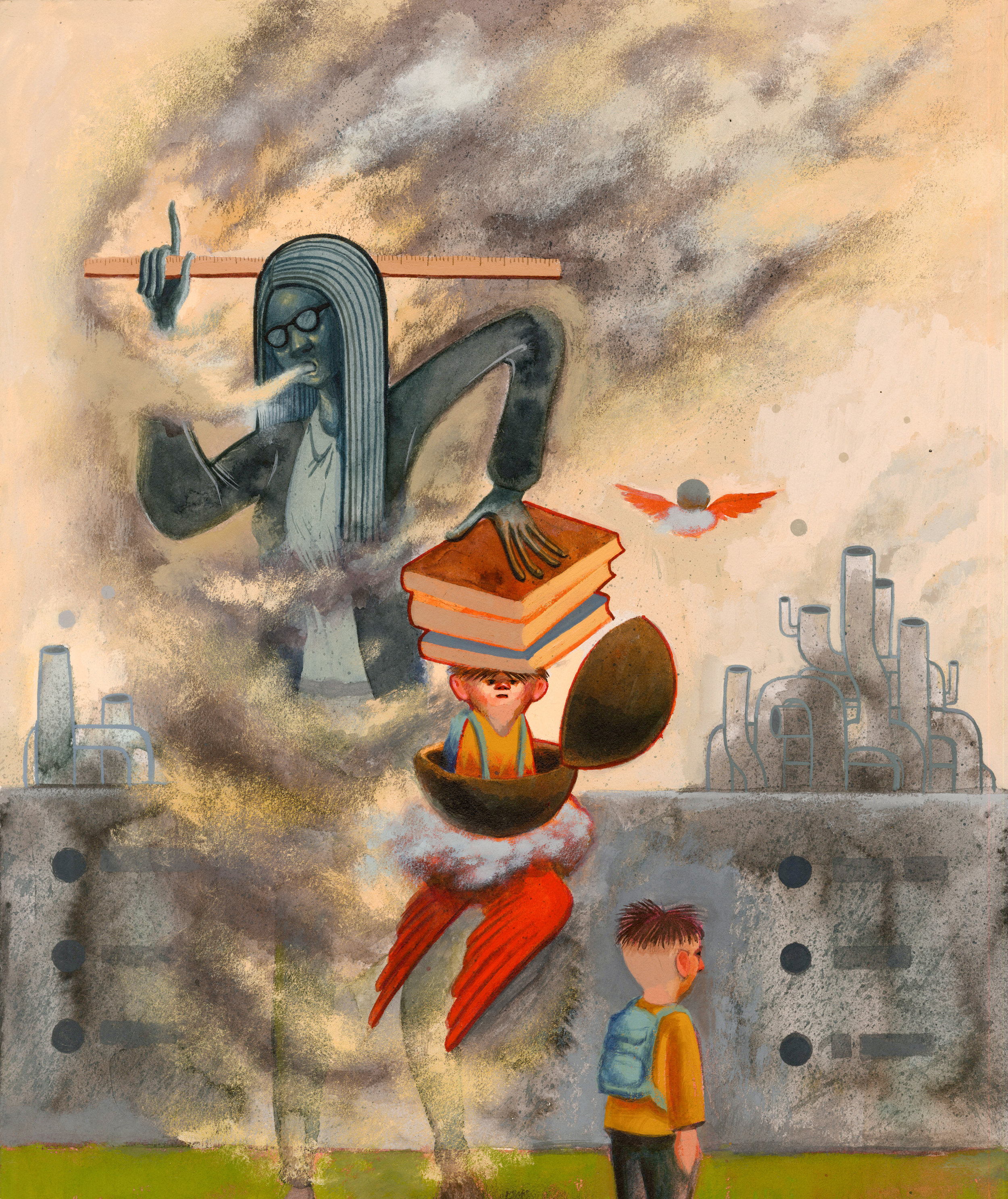 Illustration showing that the education system is a relic of the industrial revolution