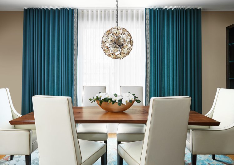 Transitional Dining Room Bright Linen Curtains Springtime