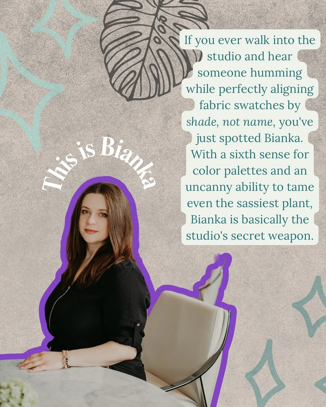 Meet Bianka, our Senior Designer.
Fun fact: She once tried to name every Benjamin Moore paint shade starting with &ldquo;H&rdquo; &mdash; just for fun. Got to 42 before her coffee got cold.

📸 @rachelserbphotography @heatherbaigelman