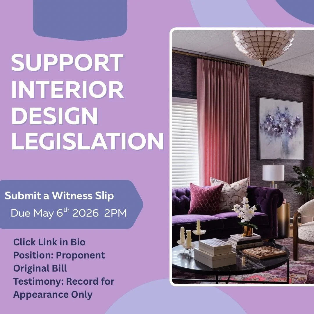 Please help and fill out this witness slip for ensuring licensure for Registered Interior Designers. Our legislation ends this year! Anyone with an Illinois Address can submit 

Fill out your identification 

Select Original Bill and Proponent for Po