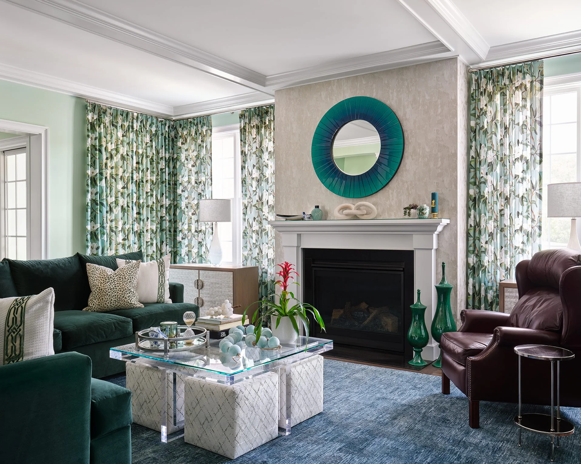 Luxury Chicago living room designed by Sarah Jacquelyn Interiors, showcasing custom furnishings and timeless holiday-ready interior design.