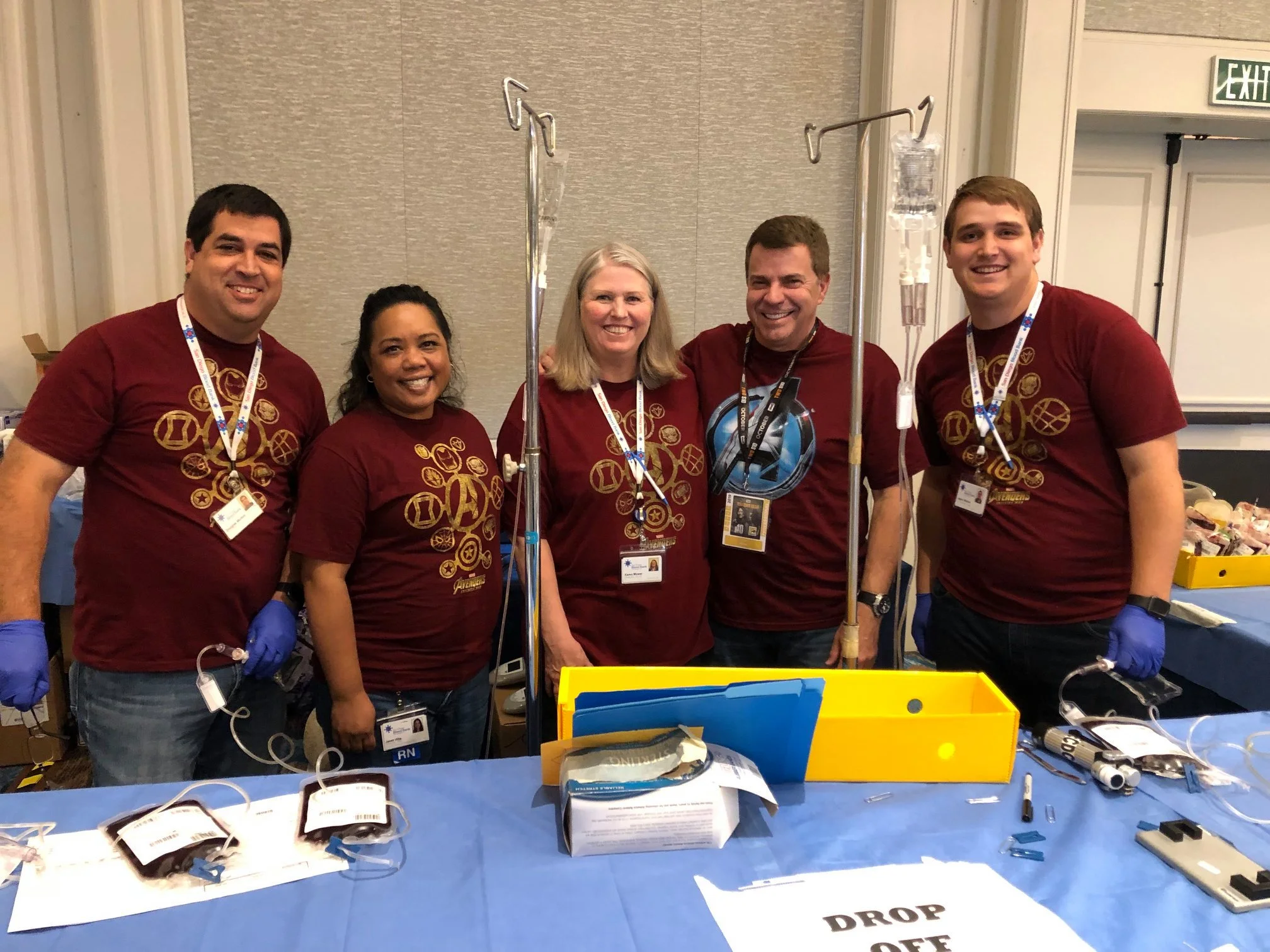 Doug Morton, COO; Janet Villa, Director of Research and NCW; Karen Mower, Director NCW; David Wellis, CEO and Jason Morton, IT Administrator volunteered time away from SDBB’s Headquarters to help process 3,343 blood components at the 43rd Robert A. Heinlein Blood Drive at Comic Con during #SDCC19.