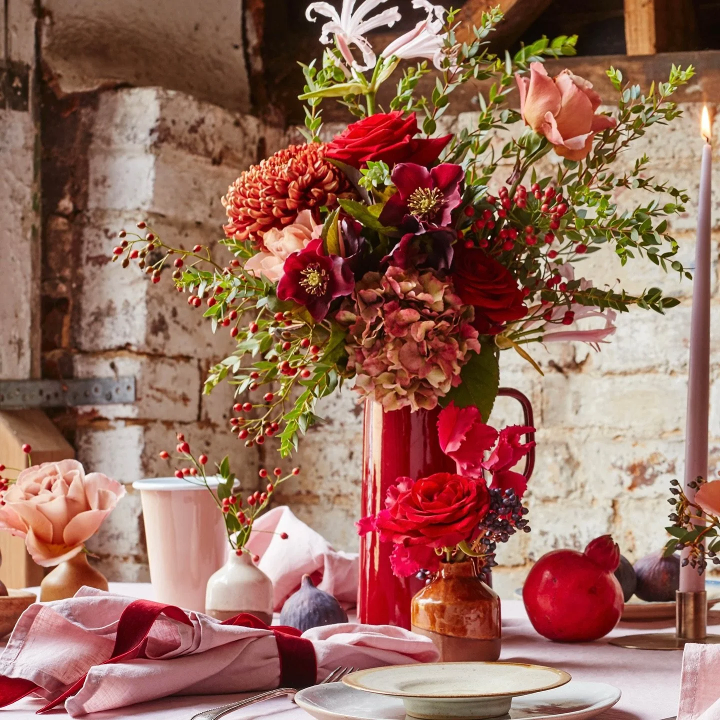 Dressing the table for the seasons
festivities but need a little guidance? Have you one of our hero&rdquo; vessels, the Falcon Enamelware Jug or a favourite vase that you would like to use? Bring it to the Flower Shop and let us work our
magic. 

Whe