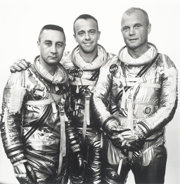 Captian Gus Grissom, Commander Alan Shepherd, Lt. Col. John Glenn, Astronauts, Langley Field, Virginia, 3-31-61