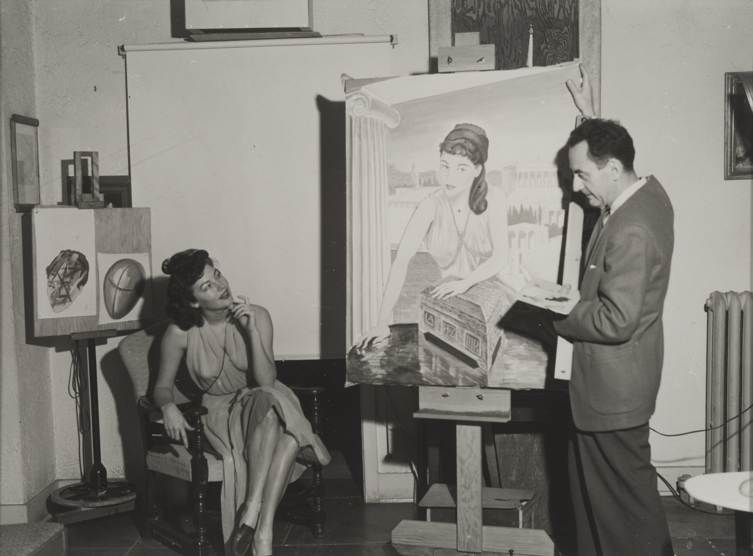 Self-Portrait with Ava Gardner and Man Ray's Portrait of Her in Her Role in "Pandora and the Flying Dutchman", 1950