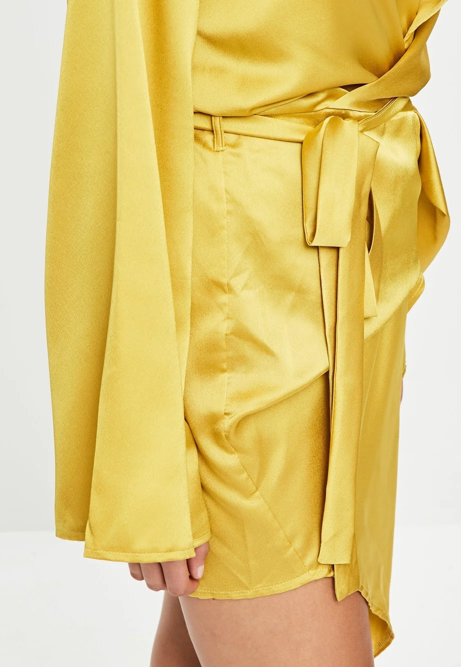 Yellow Silky Wrap Dress