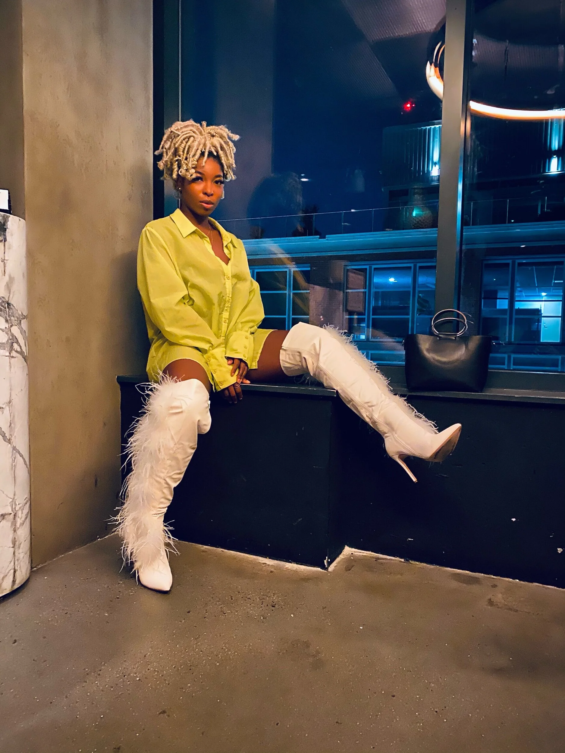 SPOTTEDa! @__beautiful_bliss  wearing Azalea Wang Feathered Boots 